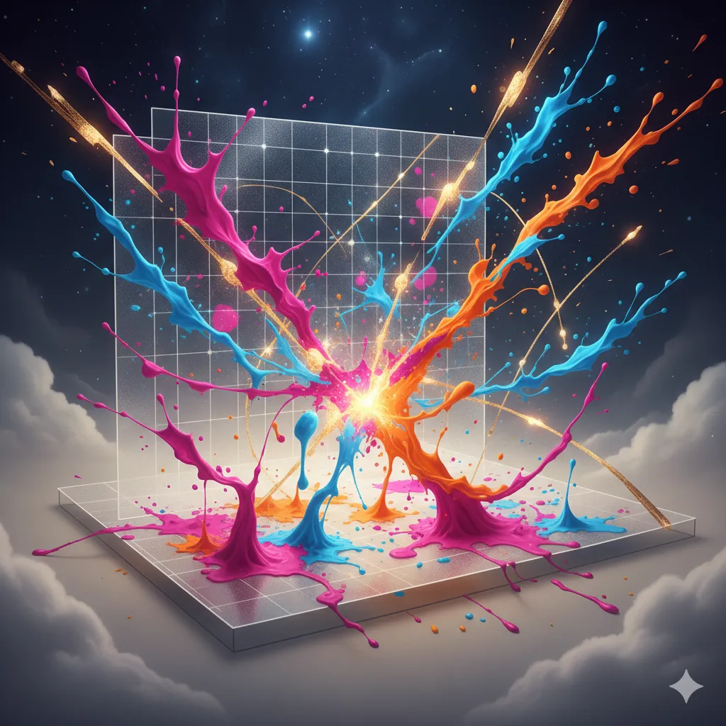 Created with Nano Banana — Vibrant artistic depiction of Sinsal (Fateful Stars) influences showing colorful cosmic energy patterns on a celestial grid background