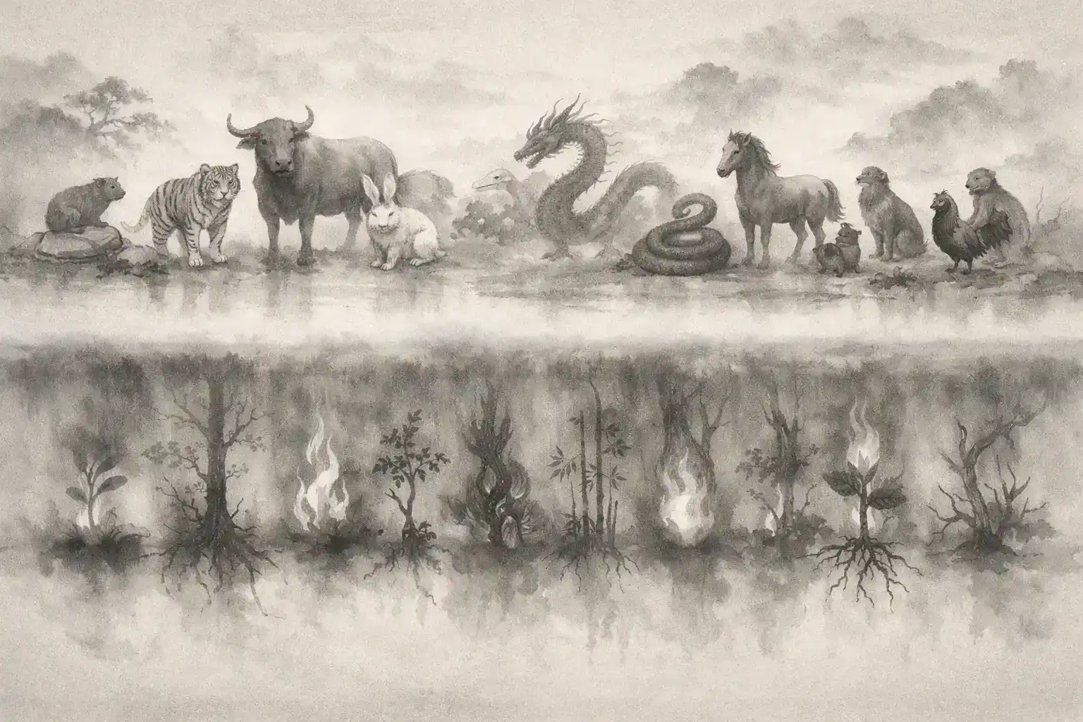 Hidden Stems internal structure within the twelve Earthly Branches in Saju analysis