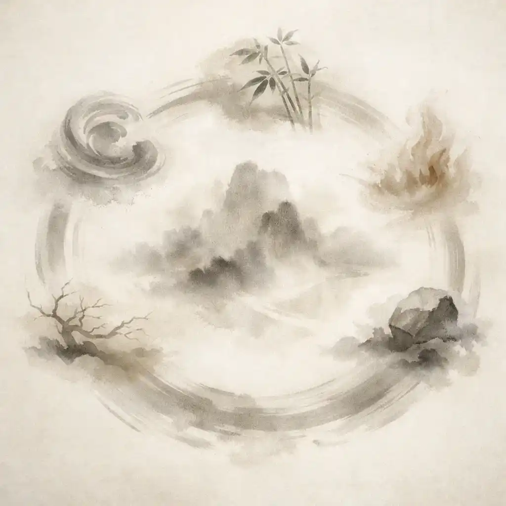 Abstract depiction of energy regulation in Useful God (Yongshin) within Four Pillars analysis